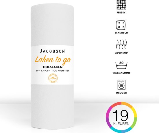 Jacobson - Hoeslaken - 180x200cm - Jersey Katoen - jusqu'à 25cm d'épaisseur de matelas - Blanc