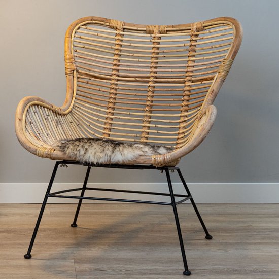 Coussin de chaise en peau de mouton WOOOL ® - Mouflon Wit Zwart Classic (38x38cm) SQUARE - Coussin de chaise - 100% réel - Un côté