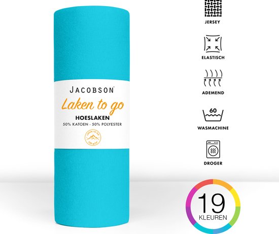 Jacobson - Hoeslaken - 140x200cm - Jersey Katoen - jusqu'à 25cm d'épaisseur de matelas - Turquoise