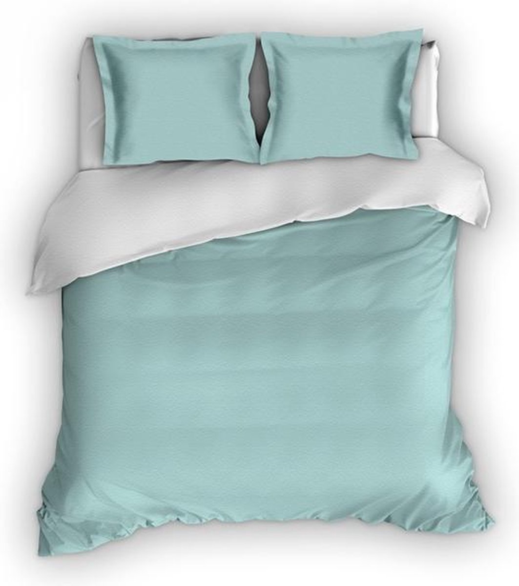 Romanette - Dekbedovertrek Comtesse - Verwarmend Flanel - 140x200/220cm - Mistygreen/Wit