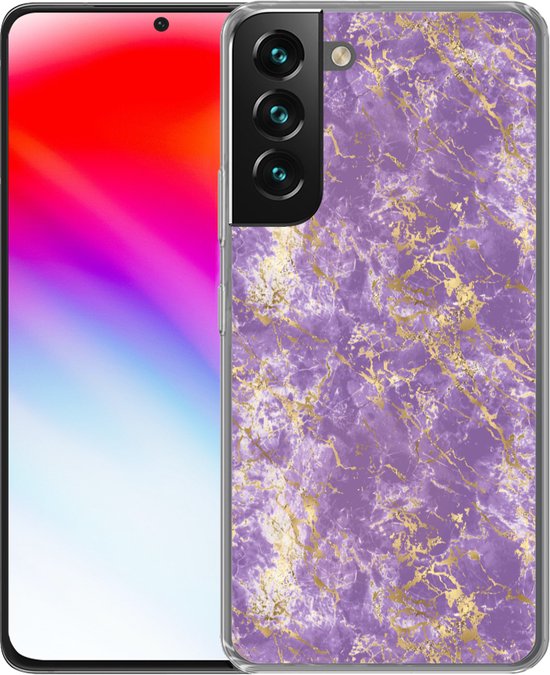 Convient pour coque Samsung Galaxy S22 - Impression marbrée - Luxe - Violet - Or - Motifs - Coque de téléphone en Siliconen