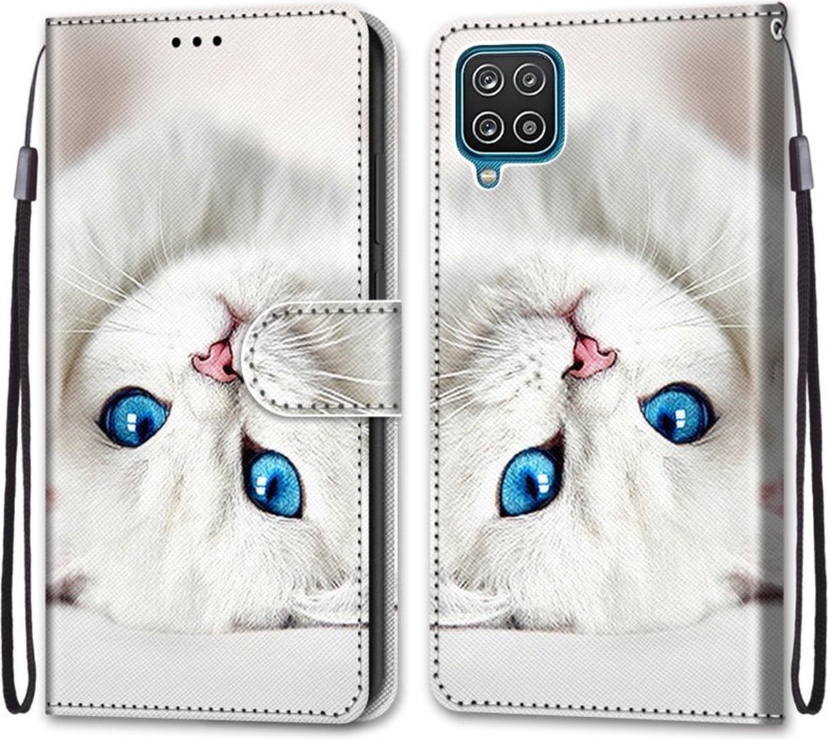BookCover Hoes Etui voor Samsung Galaxy A12 Witte Kat