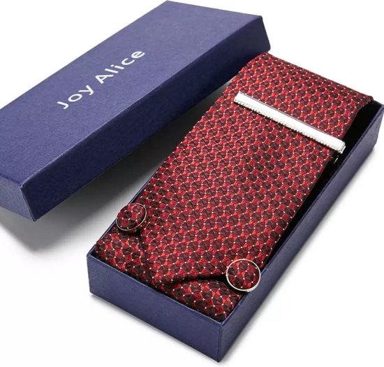 Stropdas Rood hoogwaardige set incl. manchetknopen, pochetje en dasspeld ST-011 Mannen geschenkverpak - Valentijnsdag - Verjaardag - Cadeautjes