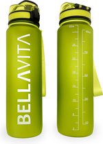 BELLAVITA Drinkfles - XL - 28,7cm - Groen - Waterfles - Drinkfles volwassenen - Drinkfles kinderen - Drinkfles 1 liter - Fles - 1 liter - 1000ml - Tritan - Fruitfilter- BPA-vrij - 100% lekvrij