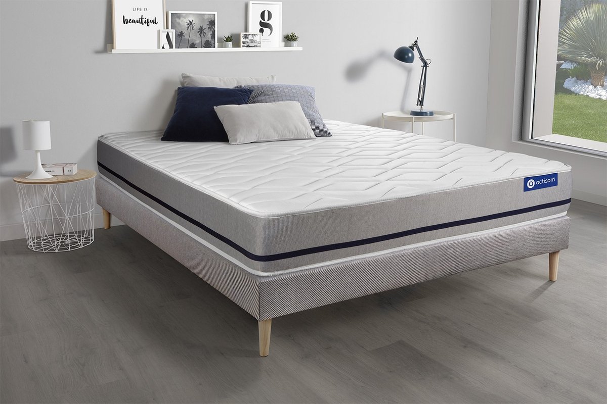 Complete boxspring met matras tweepersoons- Actisom Actilatex soft grijs - Latex en traagschuim - 160 x 220 cm