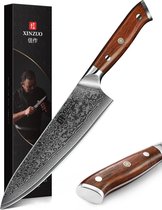 Couteau de chef Damas (67 couches) | Xinzuo B13 Yu | Luxe et professionnel | Acier Damas tranchant comme un rasoir | Couteau de cuisine 34 cm avec manche en palissandre