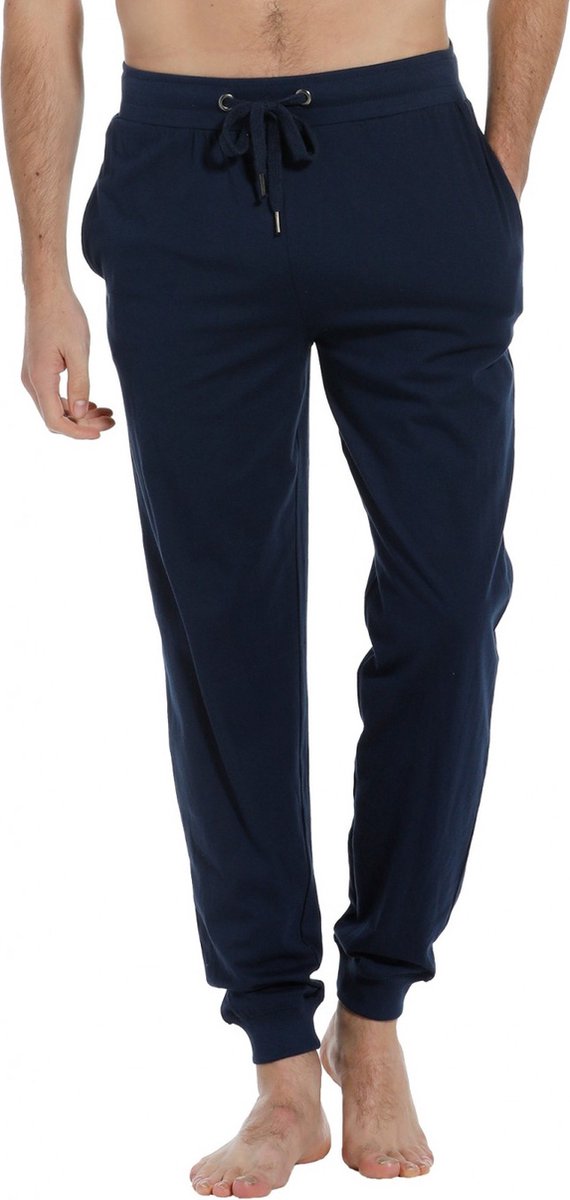 Marvmys 100% katoenen heren lange pyjamabroek, effen kleur, slaapbroek, huisbroek, vrijetijdsbroek, yogabroek met riem en zakken, zwart donkerblauw., L