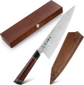 HEZHEN - Couteau de chef (couteau Bunka) en Acier Damas (110 couches) - Série F2