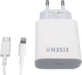 Eisenz EZ264 - iPhone lader met USB-C naar Lighting-kabel | PD Lader - 20W - Snel lader - Inclusief iPhone kabel - Reislader - Fast Charger