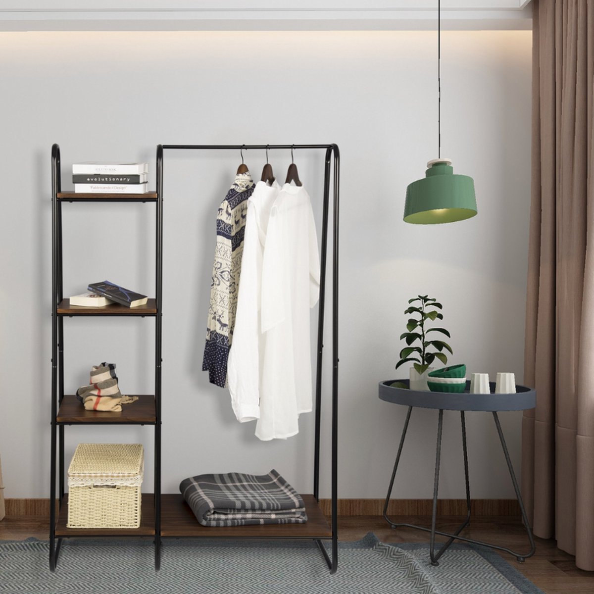 Kledingstuk Rek Kleding Rail Met Schoenenrek Plank Roestvrij Staal Gecoate Ijzeren Buizen Voegt Instant Closet Space Toe Voor De Opslag Van Het Huiskledingstuk (Color : Black, Size : 120cm