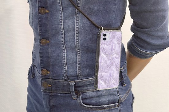 Coque avec cordon Adapté pour iPhone 12 Mini - Imprimé marbré - Argent - Luxe - Motif - Siliconen - Bandoulière - Coque arrière avec cordon - Coque téléphone avec cordon - Coque avec cordon