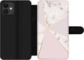 Bookcase Geschikt voor iPhone 12 Pro telefoonhoesje - Marmer print - Goud - Rosé - Met vakjes - Wallet case met magneetsluiting