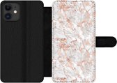 Bookcase Geschikt voor iPhone 12 Pro Max telefoonhoesje - Marmer print - Rose goud - Luxe - Patronen - Met vakjes - Wallet case met magneetsluiting