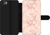 Bookcase Geschikt voor iPhone 8 telefoonhoesje - Marmer print - Rose goud - Patronen - Chic - Met vakjes - Wallet case met magneetsluiting