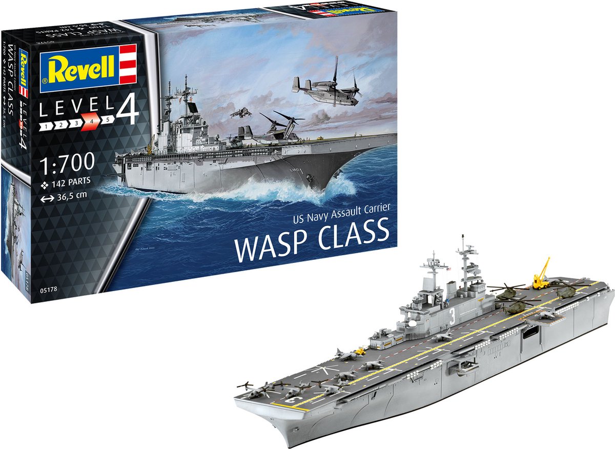 Revell Modelbouwpakket Militaire voertuigen - 65178 Assault Carrier USS WASP CLASS - Model Set Plastic - 1:700 - Modelbouw