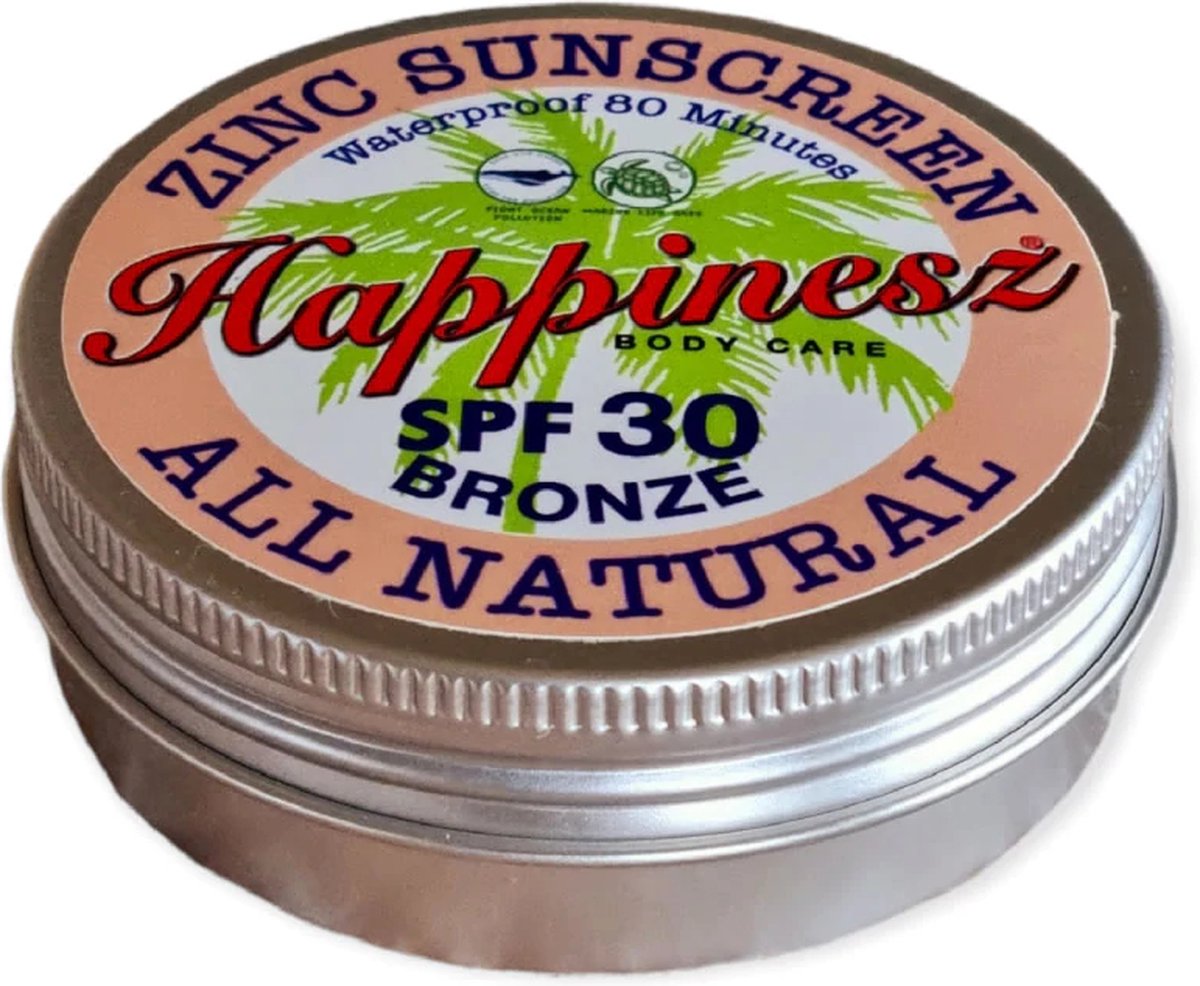 Happinesz Sunscreen SPF 30 brons minerale zonnebrandcreme NIET nano mineraal zinkoxide