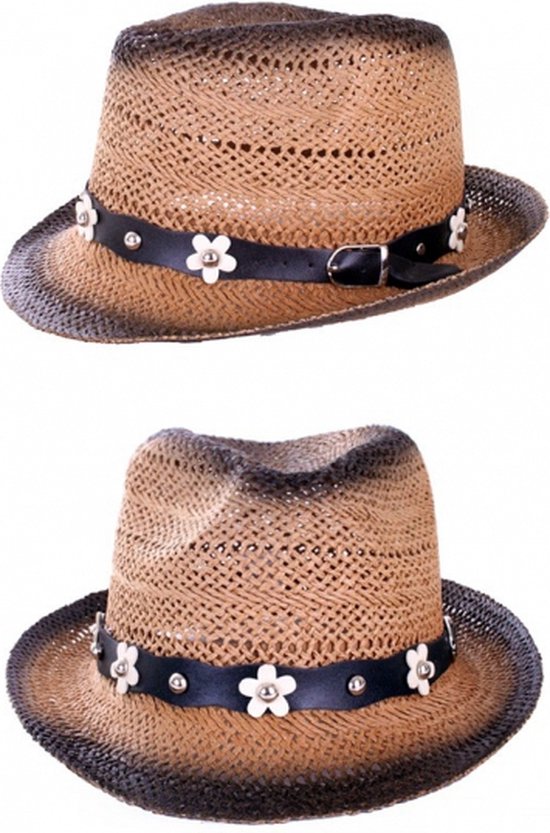 Zomerhoed van stro met bloemen bandje