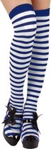 Verkleed kousen gestreept blauw/wit voor dames - Feest kniekousen Carnaval