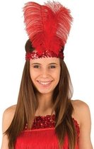 Rode Charleston hoofdband met veren voor dames - Carnaval verkleed artikelen