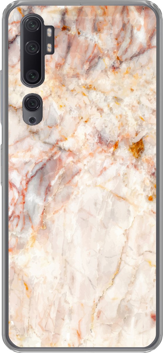 Telefoonhoesje Geschikt voor Xiaomi Mi Note 10 hoesje - Marmer print - Oranje - Bruin - Siliconen Telefoonhoesje Telefoonhoesje