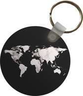 Sleutelhanger - Wereldkaart - Zwart Wit - Marmer - Plastic - Rond - Uitdeelcadeautjes