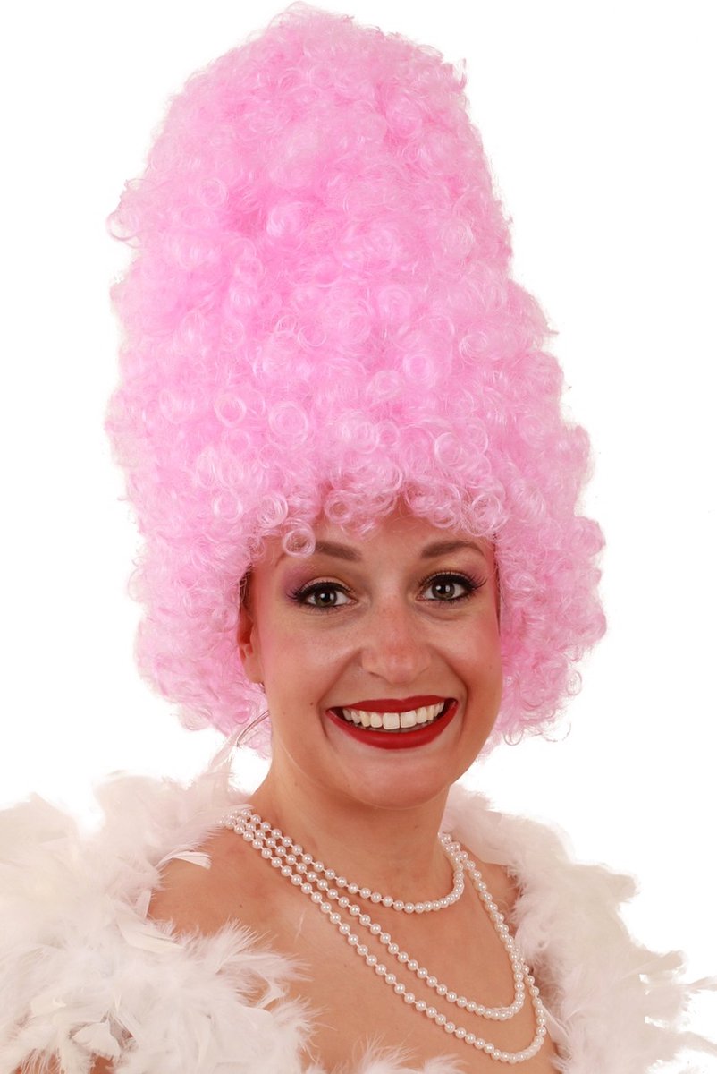 Pruik Curly hoog roze