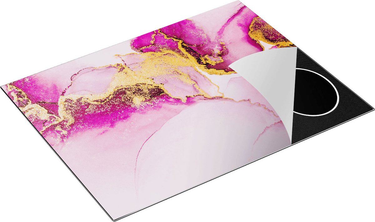 Chefcare Inductie Beschermer Abstracte Kunst - Roze Marmer - 77x59 cm - Afdekplaat Inductie - Kookplaat Beschermer - Inductie Mat