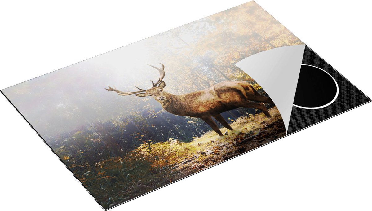 Chefcare Inductie Beschermer Hert Staand in een Herfstbos - 80x52 cm - Afdekplaat Inductie - Kookplaat Beschermer - Inductie Mat