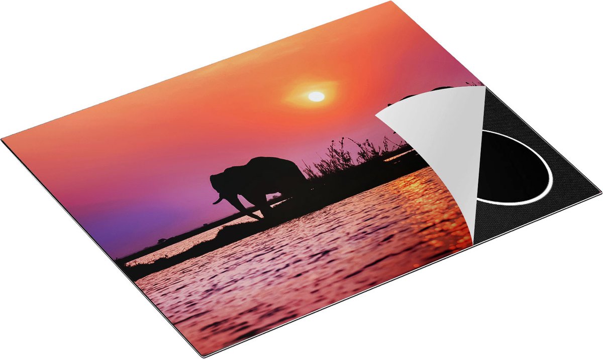 Chefcare Inductie Beschermer Twee Olifanten aan het Water bij Zonsondergang - 65x55 cm - Afdekplaat Inductie - Kookplaat Beschermer - Inductie Mat