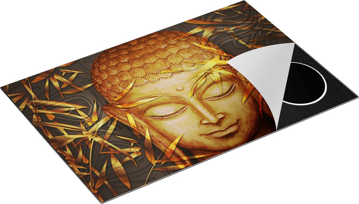 Chefcare Inductie Beschermer Gouden Boeddha Hoofd - 80x52 cm - Afdekplaat Inductie - Kookplaat Beschermer - Inductie Mat