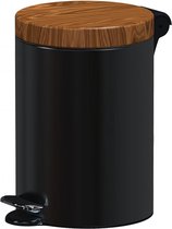 Poubelle à pédale Sherwood 5 litres soft close noir avec couvercle couleur bois