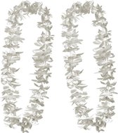 Toppers - Set van 4x stuks hawaii bloemen slinger/kransen zilver - Verkleed accessoires