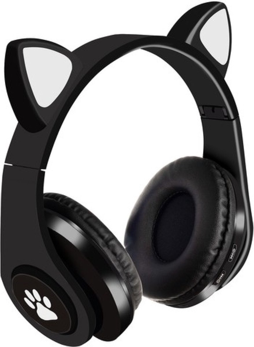 Draadloze kinder bluetooth 5.0 hoofdtelefoon cat-ear pv33 - zwart