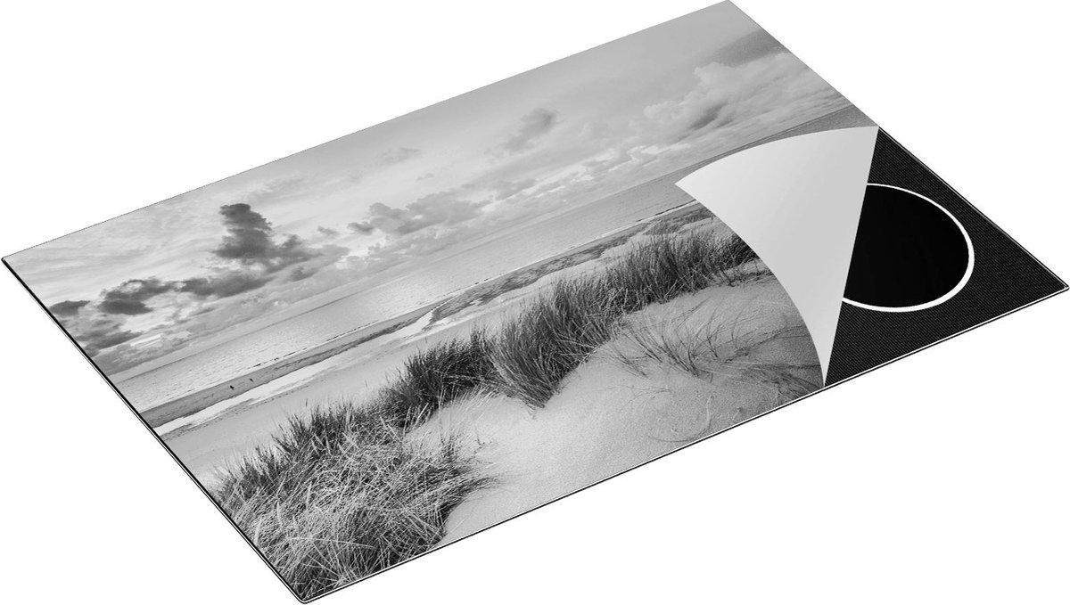 Chefcare Inductie Beschermer Strand en Duinen - Zwart Wit - 80x55 cm - Afdekplaat Inductie - Kookplaat Beschermer - Inductie Mat
