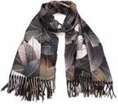 Sjaal blaadjesprint - effen herfst/winter 180/70cm zwart