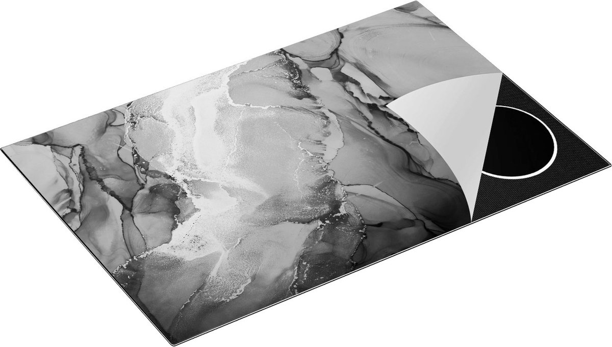 Chefcare Inductie Beschermer Abstracte Kunst - Roze Grijs Goud Marmer - Zwart Wit - 81,6x52,7 cm - Afdekplaat Inductie - Kookplaat Beschermer - Inductie Mat