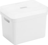 Opbergboxen/opbergmanden wit van 18 liter kunststof met transparante deksel 35 x 25 x 24 cm