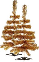 2x stuks kleine goud kerstbomen van 60 cm van kunststof met voet - Mini boompjes voor kinderkamer/kantoor