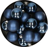 32x stuks kunststof kerstballen donkerblauw 4 cm - Onbreekbare plastic kerstballen - Kerstboomversiering