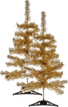 2x stuks kleine glitter bronzen kerstbomen van 60 cm van kunststof met voet - Mini boompjes voor kinderkamer/kantoor