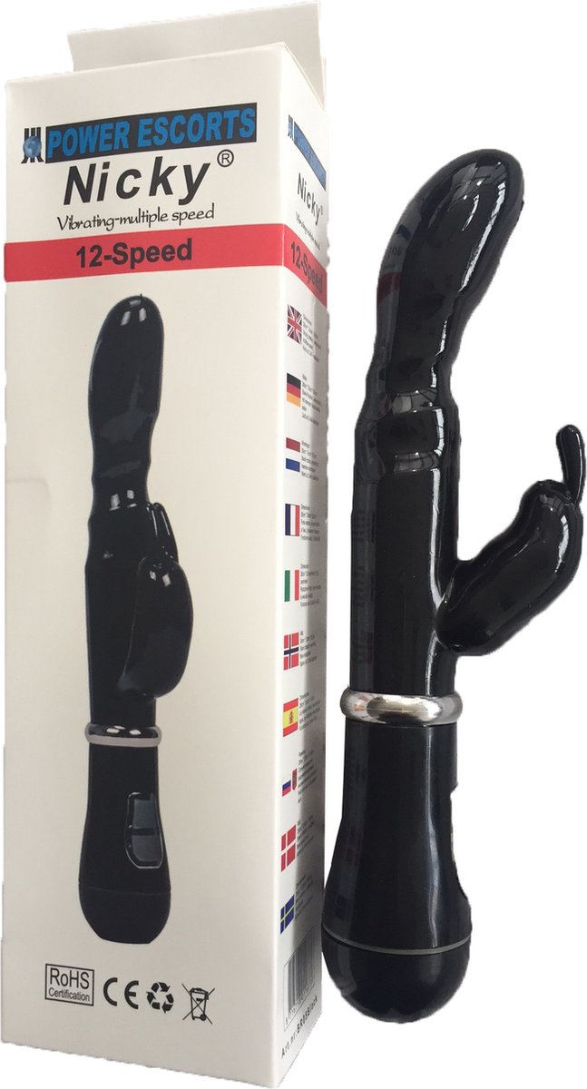 Power Escorts Nicky G Spot Vibrator - Tarzan Vibrator - Rabbit - Zwart