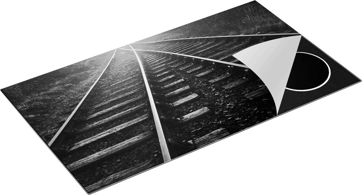 Chefcare Inductie Beschermer Twee Kruisende Rails Spoorwegen - Zwart Wit - 95x50 cm - Afdekplaat Inductie - Kookplaat Beschermer - Inductie Mat