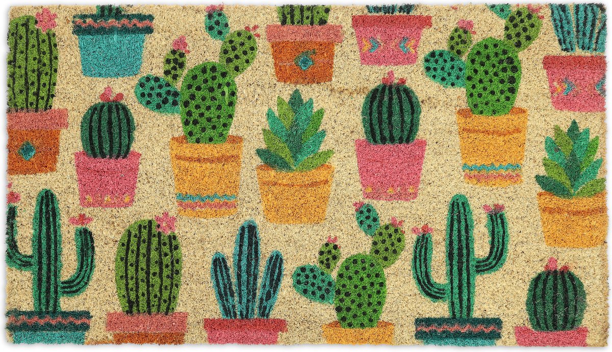 deurmat kokos - met cactussen - 75 x 42 cm - antislip - binnen en buiten - weerbestendig