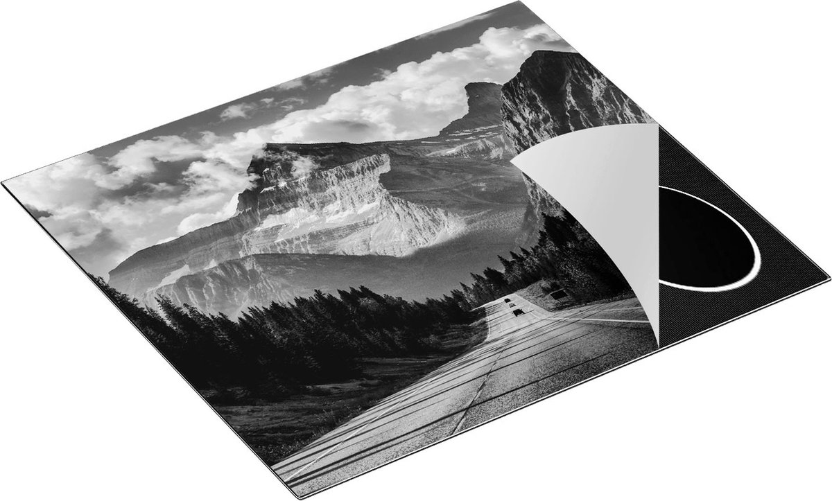 Chefcare Inductie Beschermer Weg voor de Grote Berg in het Bos - Zwart Wit - 58,3x51,3 cm - Afdekplaat Inductie - Kookplaat Beschermer - Inductie Mat