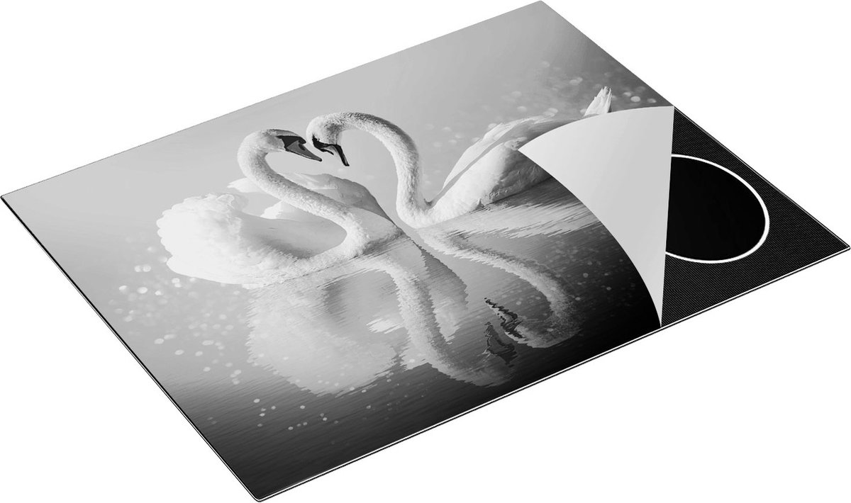 Chefcare Inductie Beschermer Zwanen Koppel in een Hart Vorm - Zwart Wit - 77x59 cm - Afdekplaat Inductie - Kookplaat Beschermer - Inductie Mat
