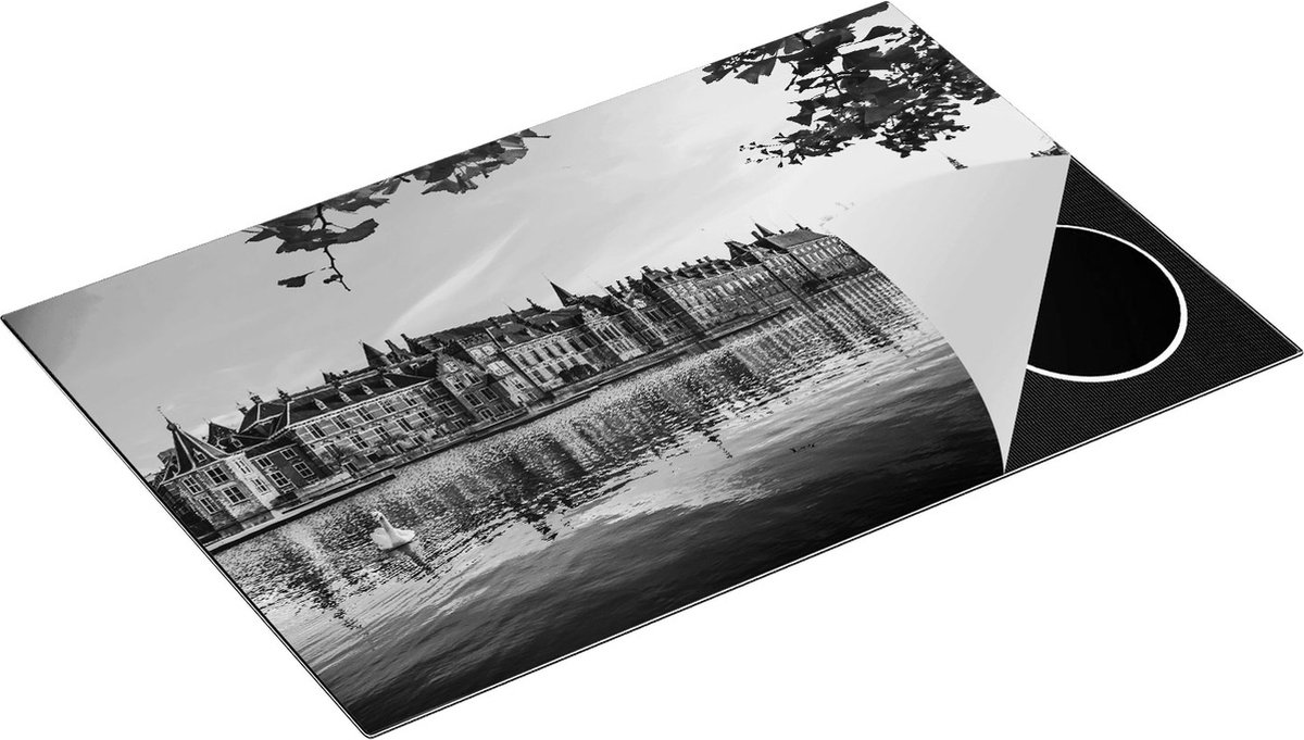Chefcare Inductie Beschermer Binnenhof Gebouw in Den Haag - Zwart Wit - 81x52 cm - Afdekplaat Inductie - Kookplaat Beschermer - Inductie Mat