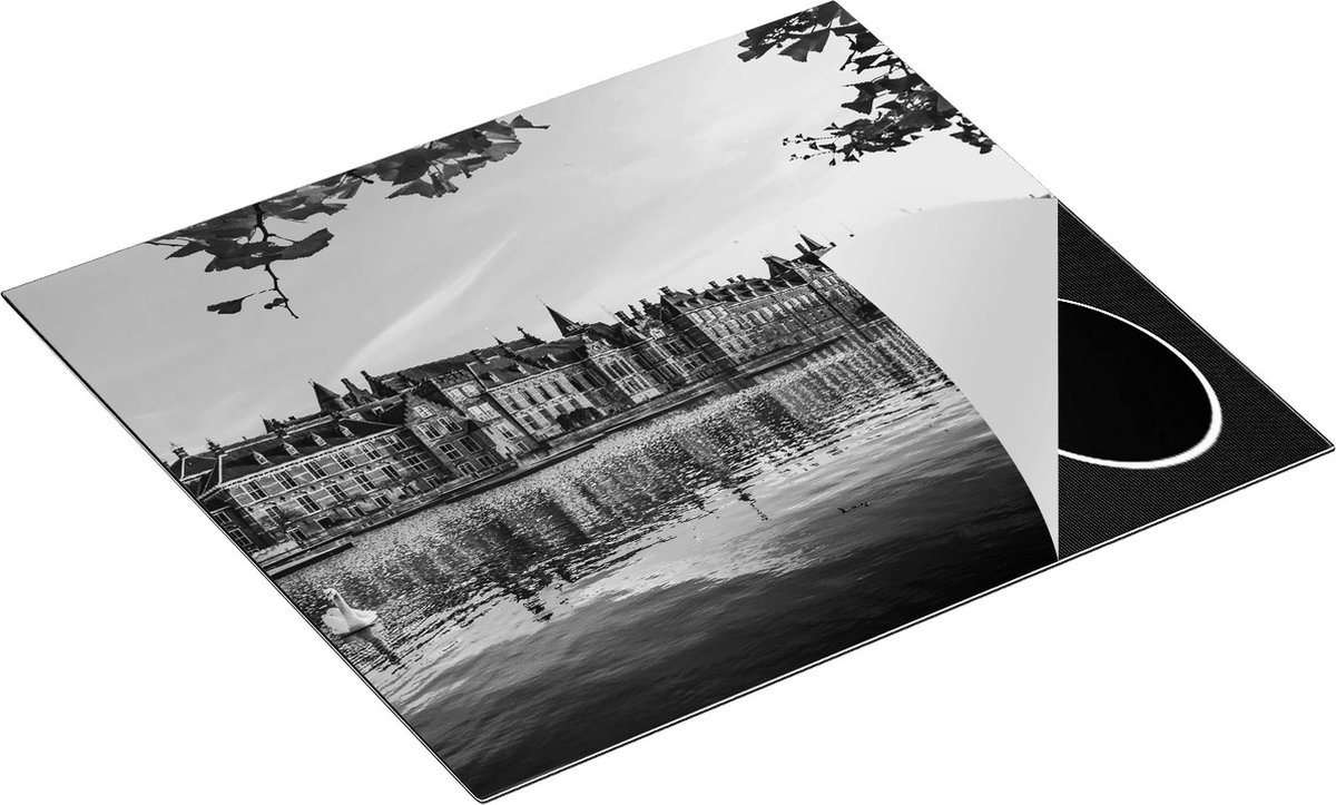Chefcare Inductie Beschermer Binnenhof Gebouw in Den Haag - Zwart Wit - 60x52 cm - Afdekplaat Inductie - Kookplaat Beschermer - Inductie Mat