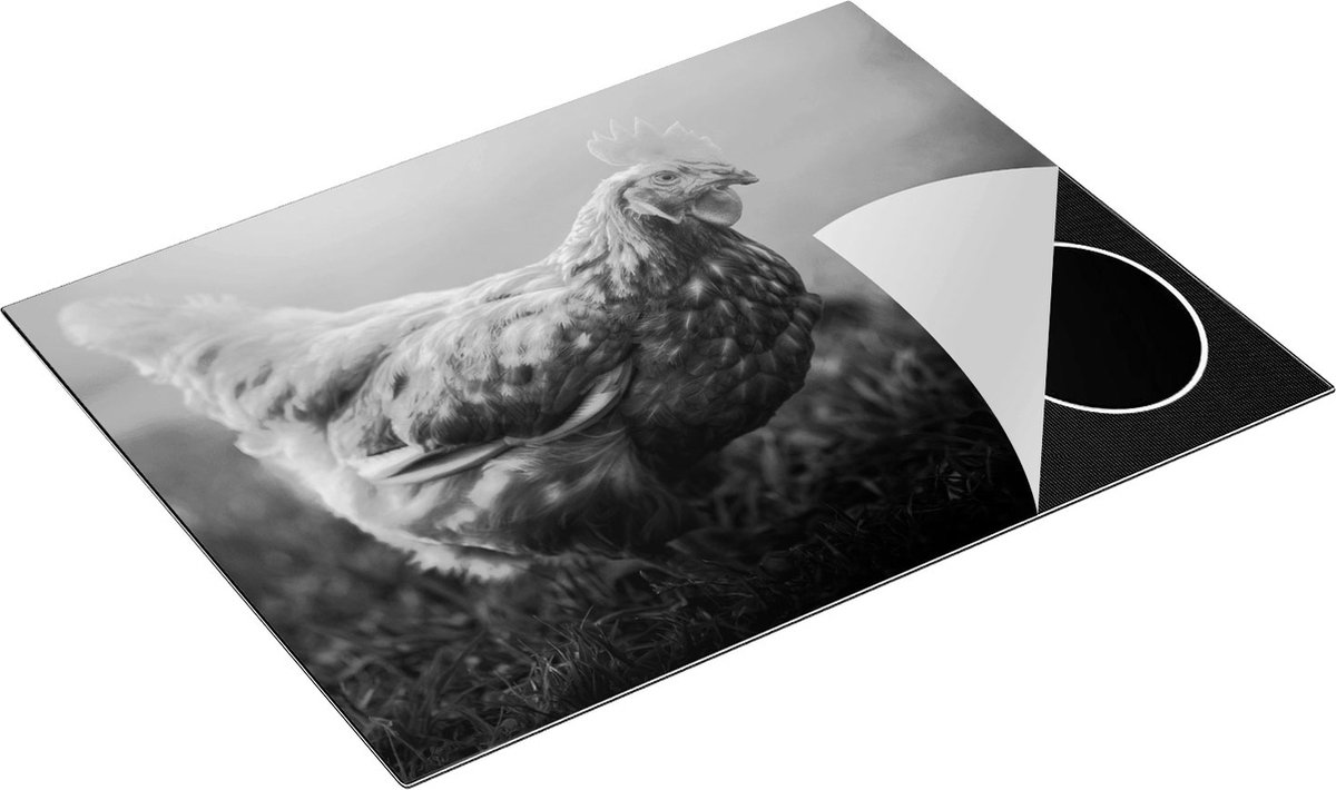 Chefcare Inductie Beschermer Kip in het Gras - Zwart Wit - 77x59 cm - Afdekplaat Inductie - Kookplaat Beschermer - Inductie Mat