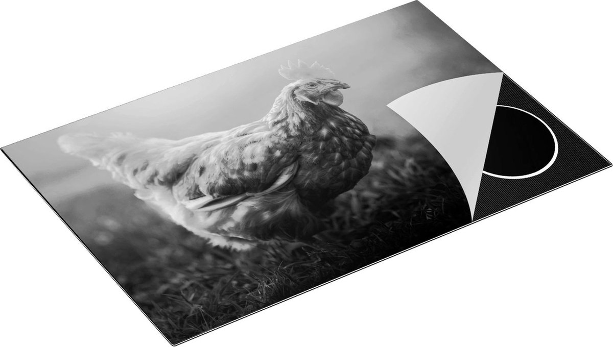 Chefcare Inductie Beschermer Kip in het Gras - Zwart Wit - 81,2x52 cm - Afdekplaat Inductie - Kookplaat Beschermer - Inductie Mat
