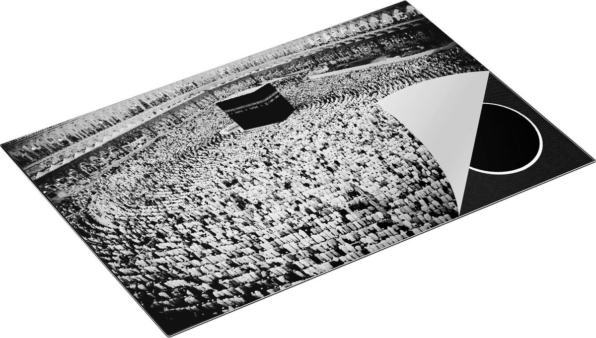Chefcare Inductie Beschermer Zwarte Steen in Mekka met Biddende Moslims - Zwart Wit - 78x52 cm - Afdekplaat Inductie - Kookplaat Beschermer - Inductie Mat